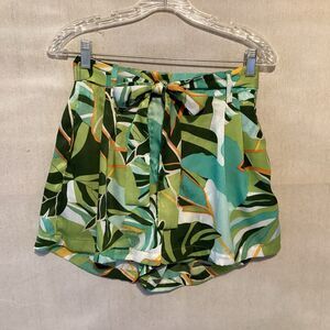 Rachel Roy shorts S tropical belted lined pockets